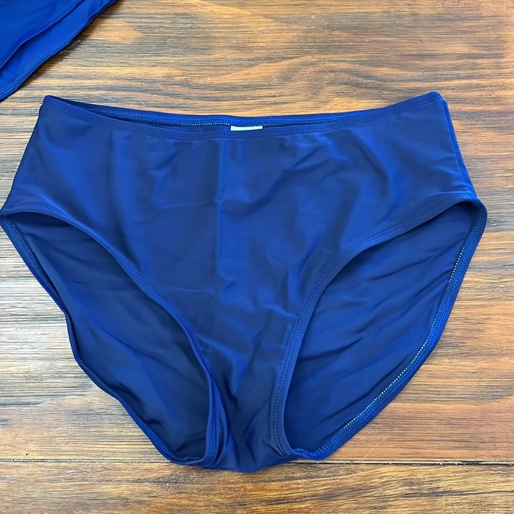 NWT{Hold Pose}Sz S High Neck Midnight Blue Tankini & Bottoms - Picture 10 of 14